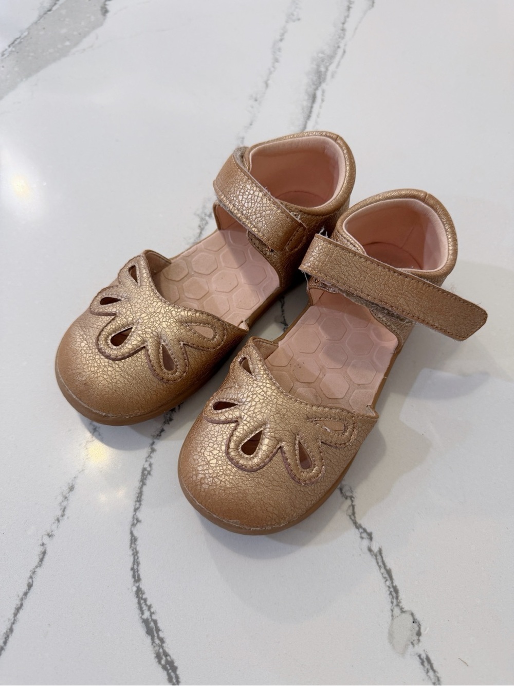 Livie & Luca Girls Metallic Rose Gold Mary Jane Sandals